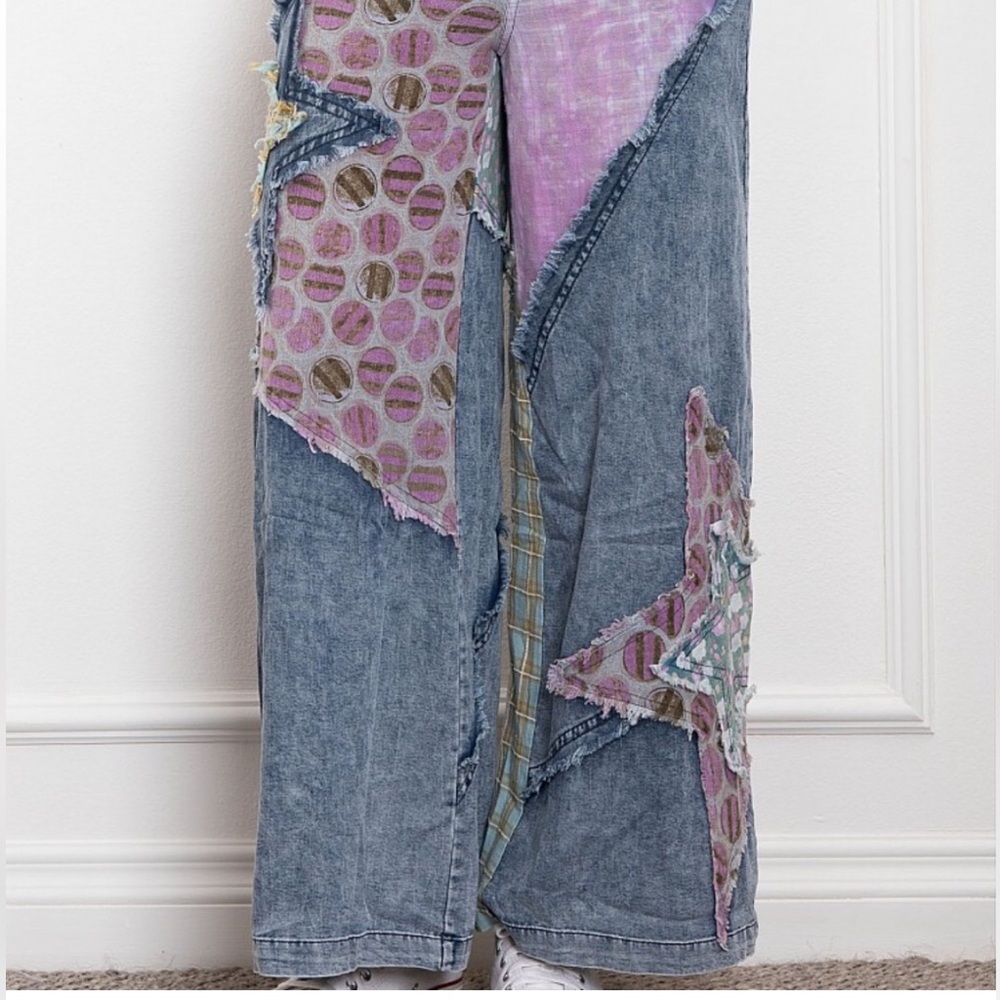 Blue Velvet Star Patchwork Wide Leg Jeans purple tie dye - Picture 2 of 4